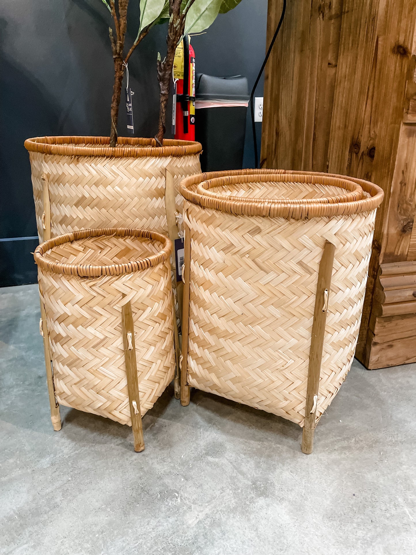 Woven Bamboo Footed Baskets